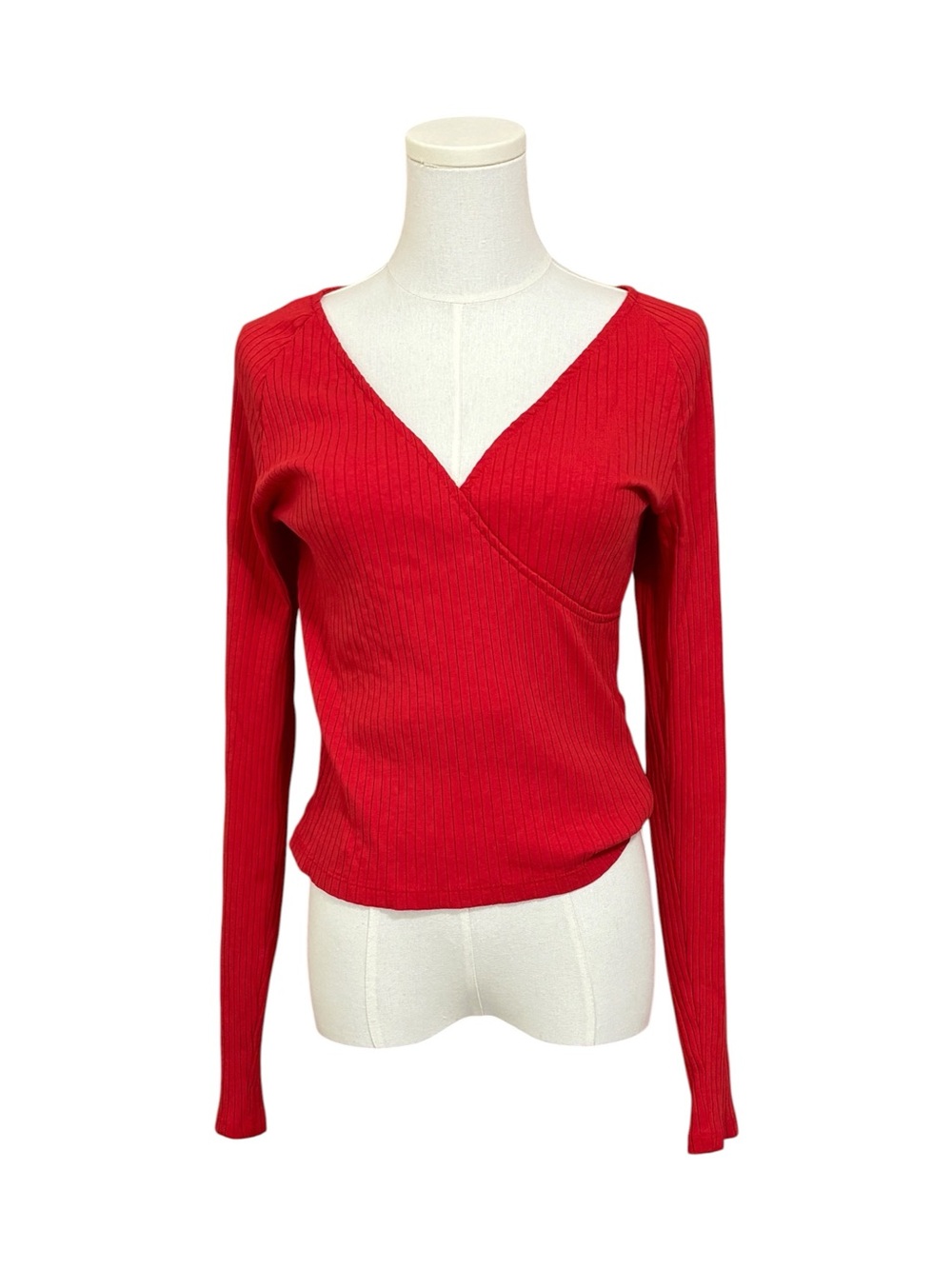 Universal Thread Womens M Red Ribbed Wrap V Neck Long Sleeve Stretch Top